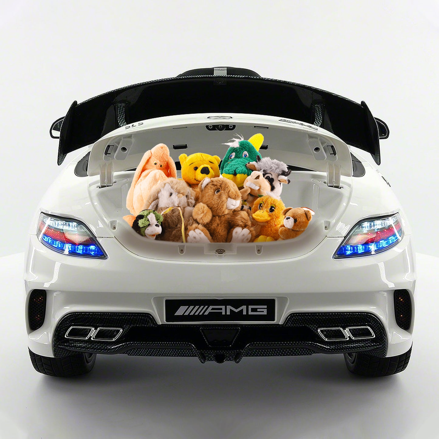 Mercedes Benz SLS AMG RC Ride On Car with Rubber Tires,Built in LCD TV, Lights, Leather Seat - Jay Goodys