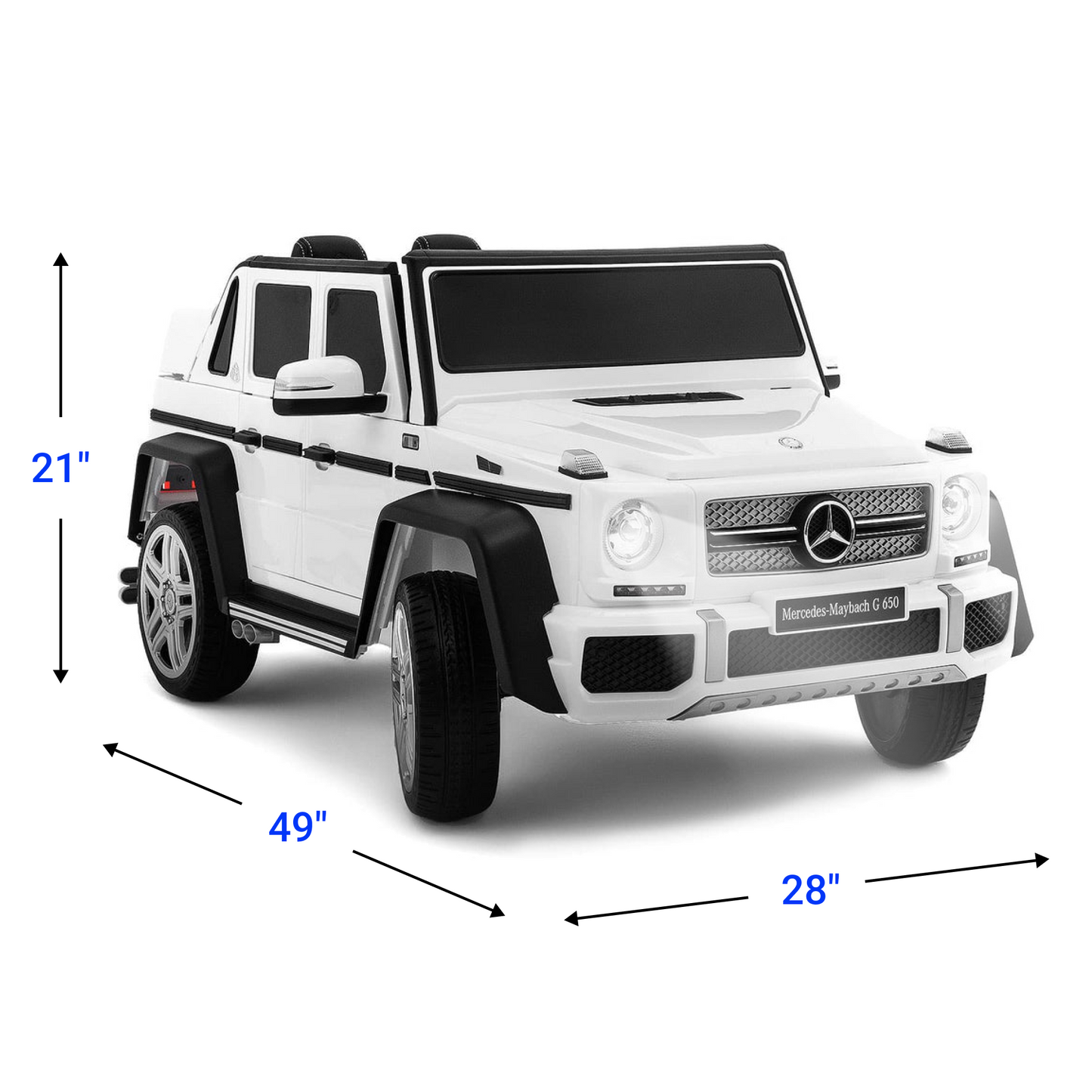 Mercedes G Wagon Maybach 12V Ride On Car for Kids with Remote, Leather Seat, LED Lights- White