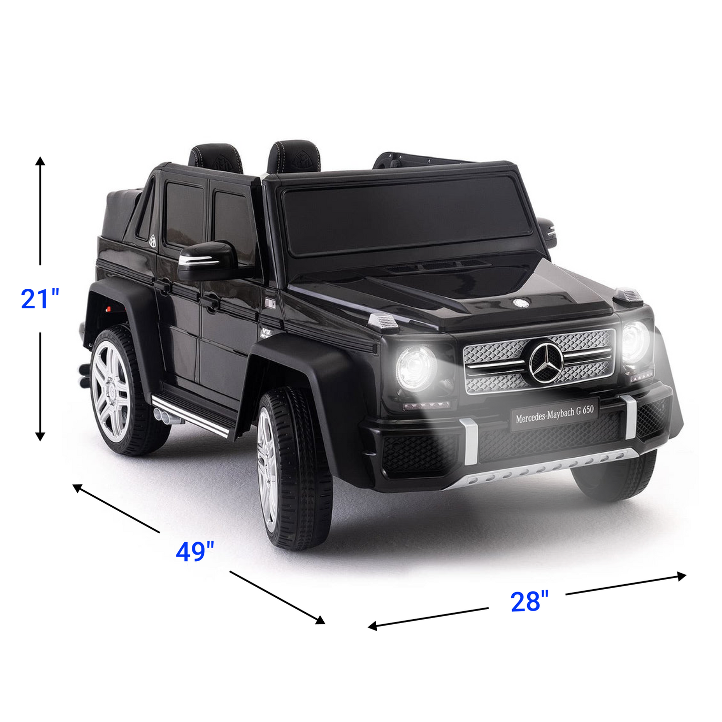 Mercedes G Wagon Maybach 12V Ride On Car for Kids with Remote, Leather Seat, LED Lights- Black
