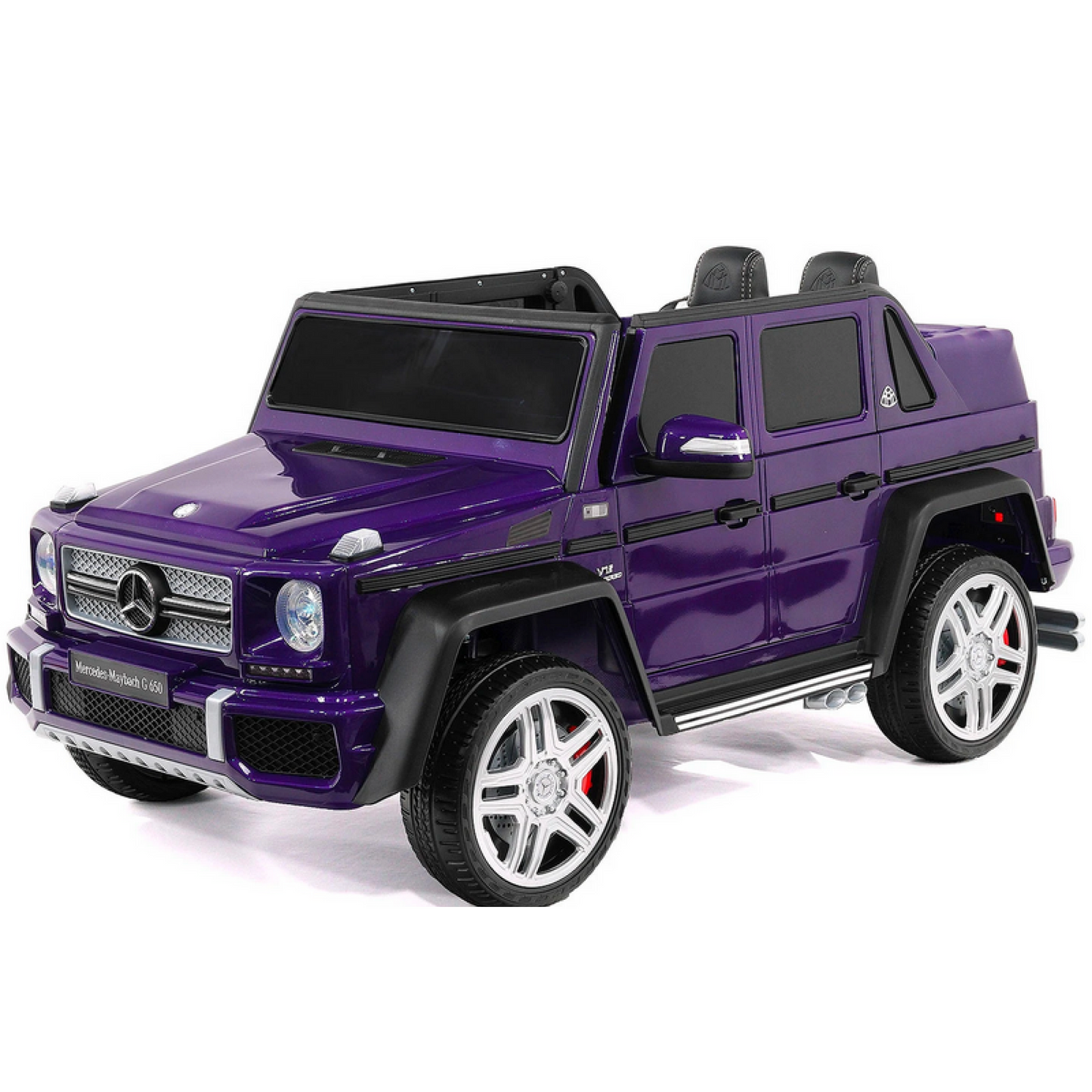 Mercedes G Wagon Maybach 12V Ride On Car for Kids with Remote, Leather Seat, Lights- Purple