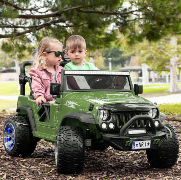 Two Seater 24V Ride On Kids Truck In Olive
