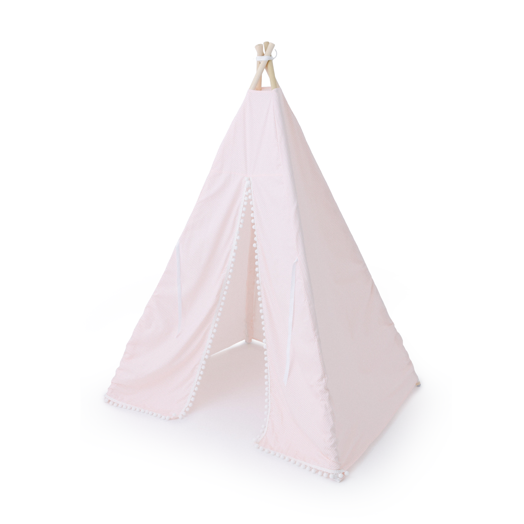 Play tent with light pink diagonal stripes