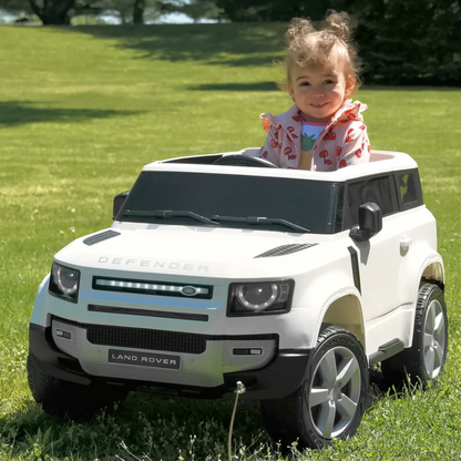 Land Rover 12V Ride On Car for Kids with Remote, Leather Seat, LED Lights- White