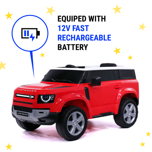 Land Rover 12V Ride On Car for Kids with Remote, Leather Seat, LED Lights in Red