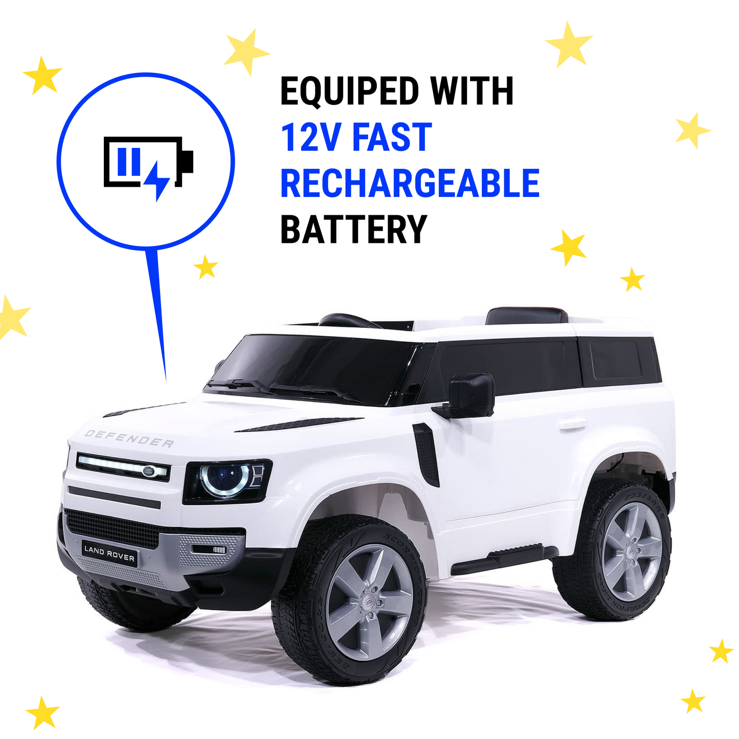 Land Rover 12V Ride On Car for Kids with Remote, Leather Seat, LED Lights- White