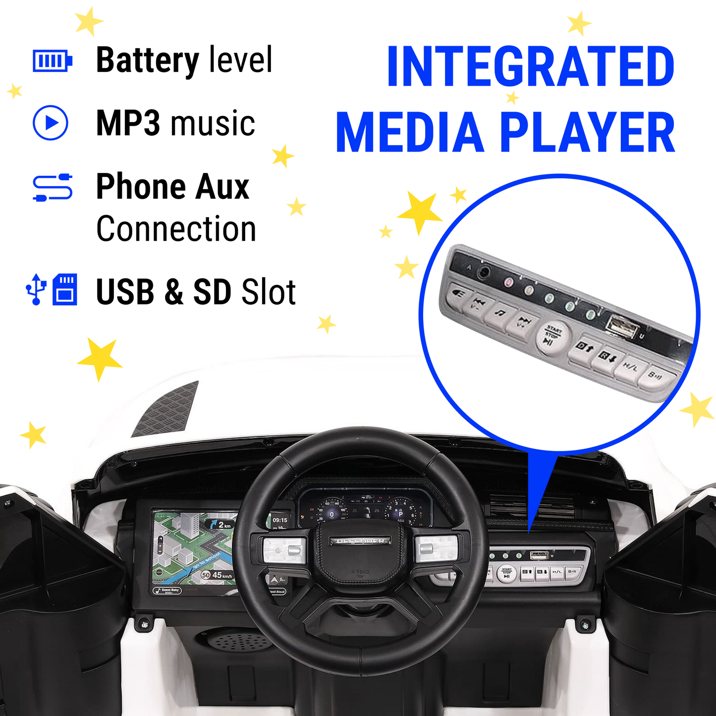 Land Rover 12V Ride On Car for Kids with Remote, Leather Seat, LED Lights- White